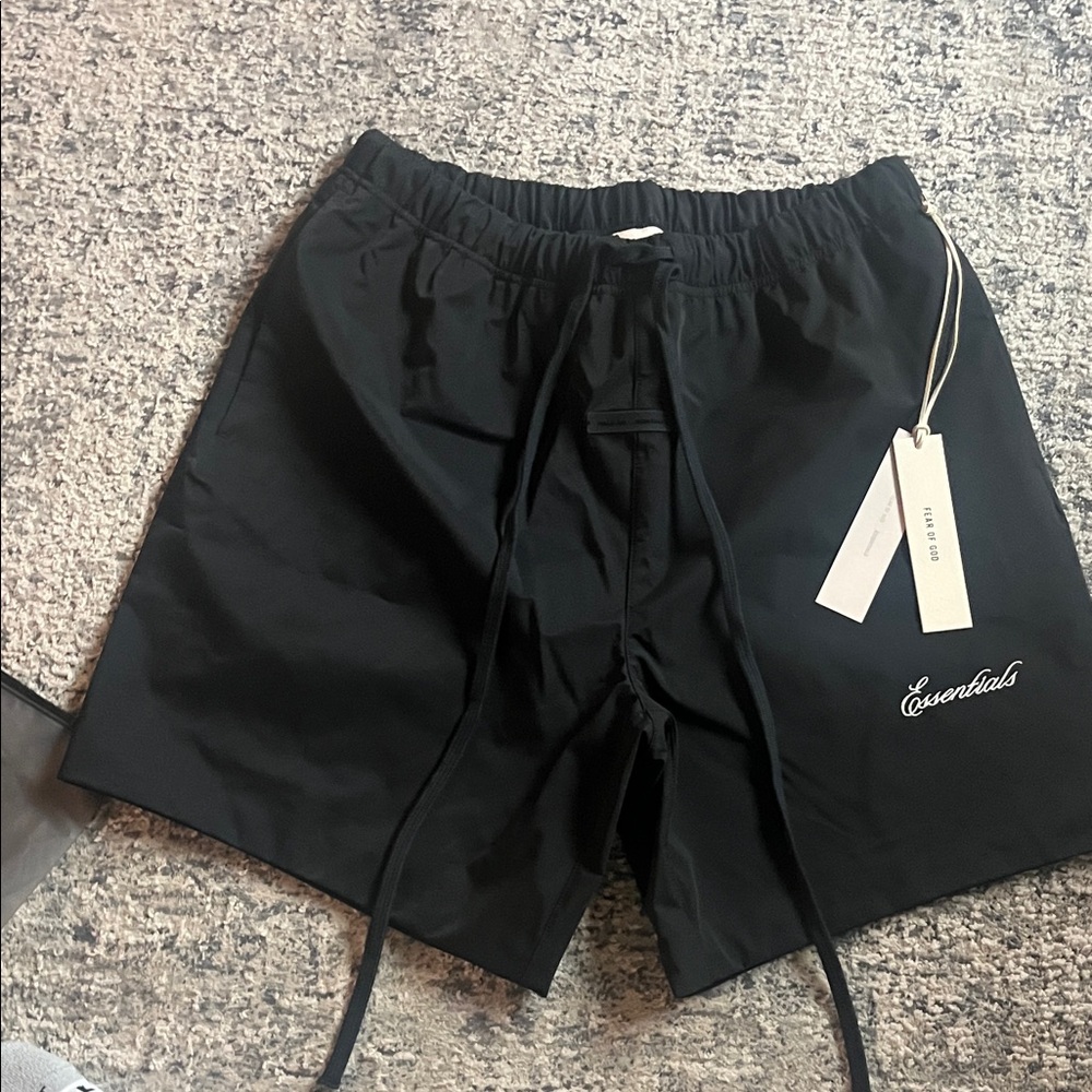 Essentials Black Drawstring Shorts NWT - image 1